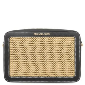 マイケルコース Michael Kors ショルダーバッグ ジェットセット クロスボディ ラージ レザー ポリプロピレン ブラック×ナチュラル ゴールド金具 黒 かごバッグ 35S4GTTC3W 【保存袋】 【中古】未使用保管品