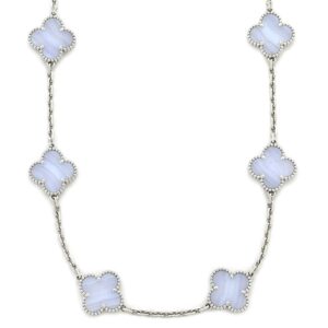 ヴァンクリーフアーペル Van Cleef & Arpels ネックレス ヴィンテージ アルハンブラ 10モチーフ ブルー×ホワイトゴールド 青 18K 750WG カルセドニー VCARD34800 【中古】新品同様品