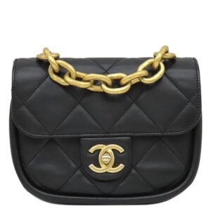シャネル CHANEL ショルダーバッグ ココマーク ミニ チェーンショルダー カーフ ブラック ゴールド金具 黒 ランダムシリアル 【中古】中古美品