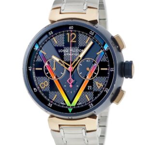 ルイヴィトン LOUIS VUITTON タンブール クロノグラフ ダミエ コバルト Vレインボー QA129 K18PG×SS 渋谷限定 メンズ 腕時計自動巻き マルチカラー 【中古】