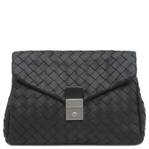 ボッテガヴェネタ BOTTEGA VENETA セカンドバッグ イントレチャート クラッチバッグ レザー ブラック シルバー金具 クラッチバッグ ドキュメントホルダー 630233 【中古】