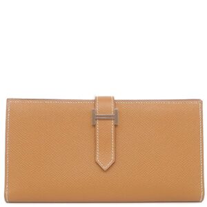 エルメス HERMES 長財布 ベアンスフレ ヴォーエプソン ゴールド シルバー金具 茶 二つ折り財布 T刻印 【箱】 【中古】