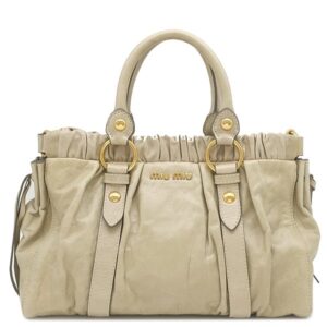 ミュウミュウ MIU MIU 2WAYバッグ ロゴ レザー ベージュ ゴールド金具 ハンドバッグ ショルダー 【中古】