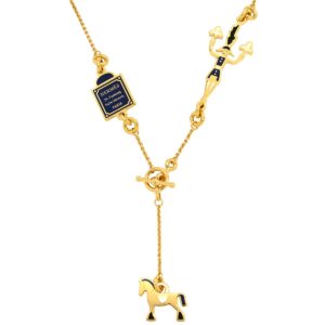 エルメス HERMES ネックレス シュバル グランド パラード GP マルチカラー×ゴールド ネイビー 白 3モチーフ ドロップ スイング 【箱】 【中古】