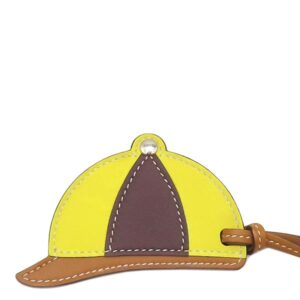 エルメス HERMES バッグチャーム パドック ボンベイ ヴォースイフト ヴォーバトラー ライム×ゴールド×モカ シルバー金具 黄色 茶 帽子 キャップ 【箱】 【中古】中古美品