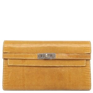 エルメス HERMES 長財布 ケリーウォレット ロング リザード イエロー系 シルバー金具 □L 【箱】 【中古】中古美品