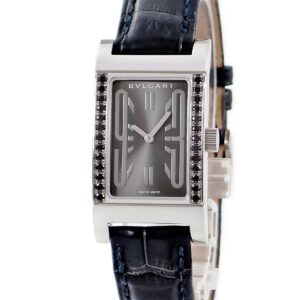 ブルガリ BVLGARI レッタンゴロ RT39S 純正ブラックダイヤ 角型 グレー サンレイ アラビア バー レディース 腕時計クオーツ グレー 【中古】中古美品
