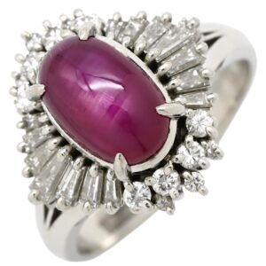 リング 指輪 スタールビー 3.43ct ダイヤ ピンクレッド×プラチナシルバー ルビー プラチナ メレ パヴェ バケット オーバル 12号 【中古】中古品