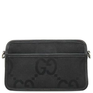 グッチ GUCCI ショルダーバッグ ジャンボGG ミニバッグ レザー GGキャンバス ジャンボGGキャンバス レザー ブラック シルバー金具 黒 696075 【中古】