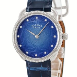 エルメス HERMES アルソー AR5.330 053348WW00 ブルー ラウンド 純正ダイヤ ドット ギヨシェ メタリック メンズ 腕時計クオーツ ブルー 【中古】