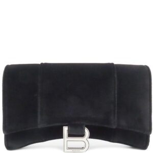 バレンシアガ BALENCIAGA チェーンウォレット アワーグラス ベルベット ブラック シルバー金具 黒 チェーンショルダー 656050 【中古】