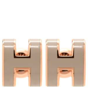 エルメス HERMES ピアス ポップアッシュ Hピアス ミニ GP エナメル マロングラッセ×ローズゴールド ピンクゴールド H型 【箱】 【中古】未使用保管品