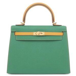 エルメス HERMES 2WAYバッグ ケリー25 外縫い ヴォーエプソン カクタス×ジョーヌドール マットゴールド金具 新品 未使用 緑 黄色 【PO品】 D 【保存袋】 【中古】中古美品