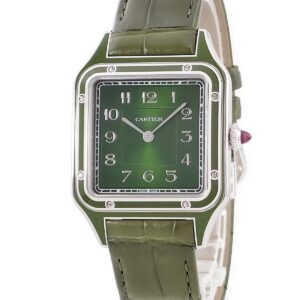 カルティエ Cartier サントス デュモン LM ラッカー WGSA0096 Pt950無垢 オリーブ グリーン 限定 メンズ レディース 腕時計手巻き グリーン 【中古】中古美品