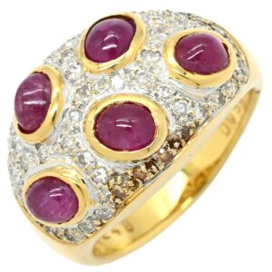 リング 指輪 ルビー ダイヤ イエローゴールド 2.48ct 0.56ct Au750 18K 18金 赤 オーバルシェイプ 5石 5粒 14号 【中古】