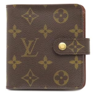 ルイヴィトン LOUIS VUITTON 二つ折り財布 コンパクトジップ モノグラムキャンバス モノグラム ゴールド金具 茶 M61667 MI1015 【中古】