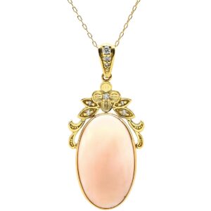 ネックレス 珊瑚 サンゴ ダイヤ ペンダント ピンク×イエローゴールド ダイヤモンド 18K Au750 18金 オーバルカボションカット 【中古】中古美品