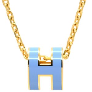 エルメス HERMES ネックレス ポップアッシュ ミニ ペンダント GP ラッカー ブルーオラージュ×ゴールド 青 Hモチーフ 新品 未使用 【箱】 【中古】未使用保管品