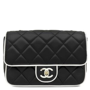 シャネル CHANEL ショルダーバッグ ミニフラップバッグ ラムスキン ブラック×ホワイト シャンパンゴールド金具 バイカラー AS5150 ランダムシリアル 【箱】 【中古】未使用保管品