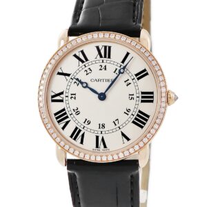 カルティエ Cartier ロンド ルイ カルティエ LM WR000651 K18PG無垢 純正ダイヤ ローマン 青針 メンズ 腕時計手巻き シルバー 【中古】