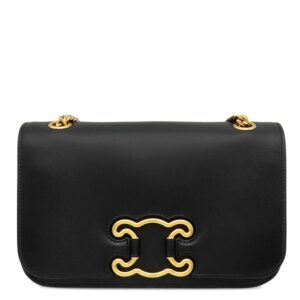 セリーヌ CELINE ショルダーバッグ トリオンフ フレーム チェーン ショルダー レザー ブラック ゴールド金具 黒 【保存袋】 【中古】新品同様品