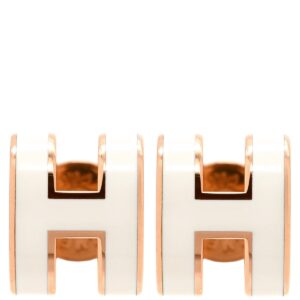 エルメス HERMES ピアス ポップアッシュ Hピアス ミニ GP エナメル ホワイト×ローズゴールド ピンクゴールド H型 新品 未使用 【箱】 【中古】