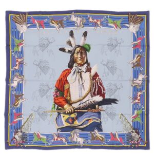 エルメス HERMES スカーフ カレ90 CARRE シルク ブルーシエル×マリン 【PANI LA SHAR PAWNEE/パウニー族の首長】 H071721S 【中古】