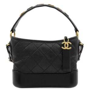 シャネル CHANEL 2WAYバッグ ガブリエル ドゥ シャネル ホーボー レザー ブラック マットゴールド金具 黒 トリコロール金具 29****** 【中古】