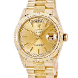 ロレックス ROLEX デイデイト 36 18108 93番台 K18YG無垢 純正12Pダイヤ バーク仕上げ シャンパン メンズ 腕時計自動巻き ゴールド 【中古】中古美品