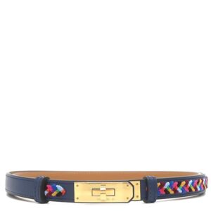 エルメス HERMES ベルト ケリー ベルベット 18 ヴォーエプソン ブルーサフィール×マルチカラー ゴールド金具 ターンロック スライド調節 U 【箱】 【中古】新品同様品