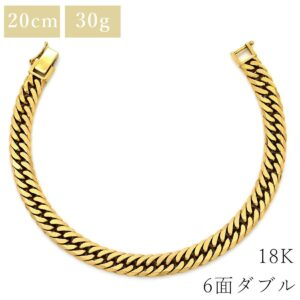 喜平 KIHEI ブレスレット K18 18金 20.3cm 30.4g 6面 ダブル Ｗ K18YG イエローゴールド 造幣局検定マーク ※ショッピングローン対応していません 【中古】