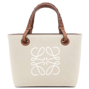 ロエベ LOEWE 2WAYバッグ アナグラム トート ミニ キャンバス レザー エクリュ×タン ゴールド金具 茶 ハンドバッグ ショルダー A717S74X01 【保存袋】 【中古】