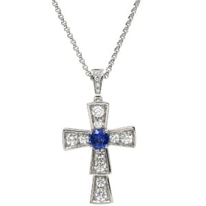 ブルガリ BVLGARI ネックレス セルペンティ クロス ペンダント ホワイトゴールド 750 18K WG パヴェダイヤ ブルーサファイア 十字架 【中古】