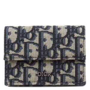 クリスチャン・ディオール Christian Dior 三つ折り財布 ディオール オブリーク ジャガード コットン カーフ テクニカルファブリック ベージュ×ブラック シルバー金具 総柄 日本限定 2OBBC110YSE_H05E 【中古】
