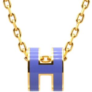 エルメス HERMES ネックレス ポップアッシュ ミニ ペンダント GP ラッカー リラXゴールド 紫 Hモチーフ 【箱】 【中古】
