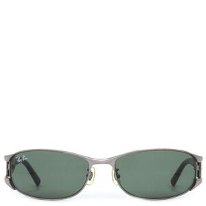 レイバン RayBan サングラス オーバル 60□17 プラスチック グレー×シルバー シルバー金具 黒 グリーンレンズ RB3396 【中古】
