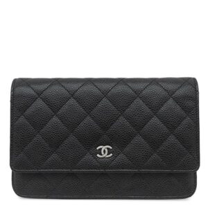 シャネル CHANEL チェーンウォレット マトラッセ チェーンウォレット キャビアスキン ブラック シルバー金具 黒 22****** 【保存袋】 【中古】新品同様品