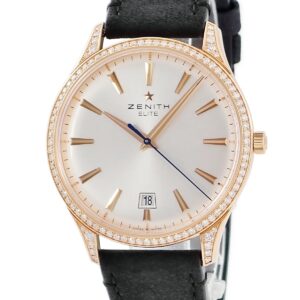 ゼニス ZENITH エリート 22.2022.670 K18PG無垢 純正ダイヤ デイト シルバー シースルーバック メンズ 腕時計自動巻き シルバー 【中古】中古美品