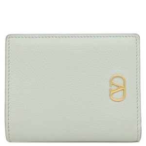 ヴァレンティノ VALENTINO 二つ折り財布 ガラヴァーニ Vロゴ シグネチャー カーフ スカイグレー ゴールド金具 水色 小銭入れ コンパクト 6W2P0AJ5SNP_WTW 【中古】中古美品