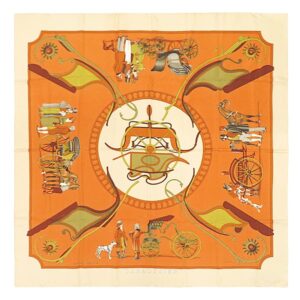 エルメス HERMES スカーフ カレ90 シルク オレンジ 【LES VOITURES A TRANSFORMATION/折り畳み式幌馬車】 ヴィンテージ ソルド品 【中古】中古品