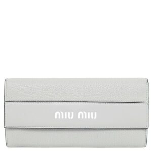 ミュウミュウ MIU MIU 長財布 二つ折り ロゴ レザー グレー シルバー金具 ロングウォレット カードケース付き 5MH109 【箱】 【中古】新品同様品