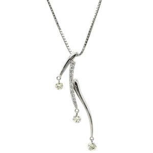 ネックレス トリロジー ダイヤペンダント ホワイトゴールド 3P 3粒 スリーストーンネックレス 18K WG Au750 ボックスチェーン 【中古】中古美品
