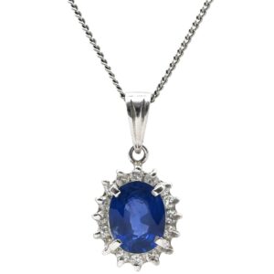 ネックレス ブルーサファイア 1.47ct ダイヤ 0.2ct ブルー×プラチナシルバー Pt900 プラチナ 青 ヘイローデザイン 【中古】中古美品