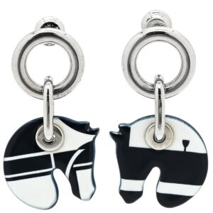 エルメス HERMES ピアス タッタソール エナメル メタル ネイビーXホワイト 馬柄 【箱】 【中古】中古品