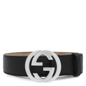 グッチ GUCCI ベルト インターロッキングG #110 レザー グッチシマレザー ブラック シルバー金具 バックル付き 黒 シルバー グッチシマ 114984 【中古】