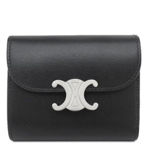 セリーヌ CELINE 三つ折り財布 スモール フラップウォレット トリオンフ カーフ ブラック シルバー金具 黒 10D783DPV.38SI 【箱】 【中古】中古美品