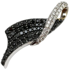ペンダントトップ ダイヤ ブラックダイヤ 0.31ct 0.93ct ホワイトゴールド 黒 リボン 18金 18K 750 WG ネックレストップ 【中古】中古品