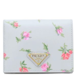 プラダ PRADA 二つ折り財布 フラワー メタルロゴ コンパクトウォレット レザー PERLA ゴールド金具 ソフトカーフ キルティング 1MV204 【箱】 【中古】