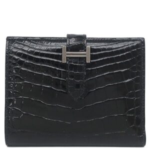 エルメス HERMES 二つ折り財布 ベアンコンパクト アリゲーター ブラック シルバー金具 黒 クロコ Y 【箱】 【中古】中古美品