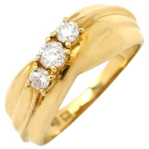 リング 指輪 ダイヤモンド 0.34ct イエローゴールド ブリリアントカット 3P 3石 3粒 18K 750 YG ダイア 15号 【中古】